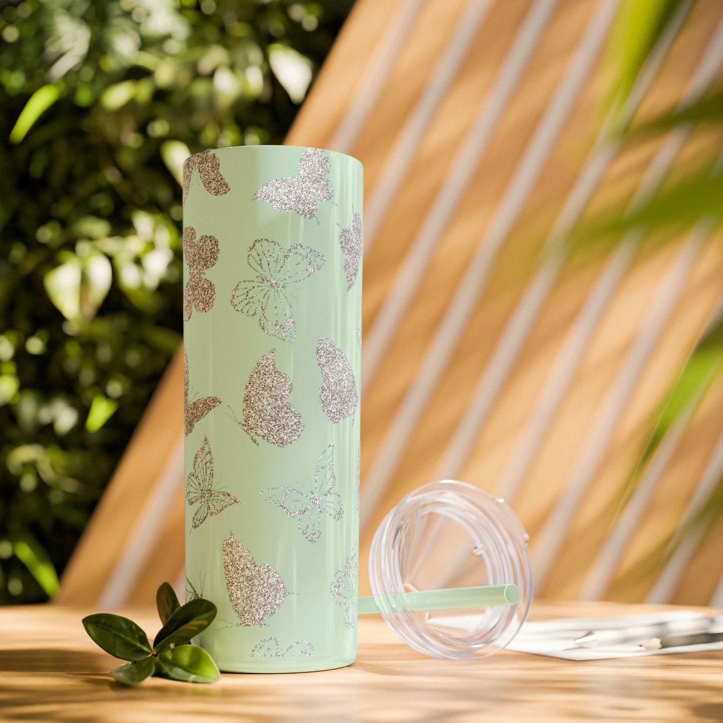 Tumbler Travel Butterfly Design Skinny Tumbler with Straw - 20oz, Stylish Drinkware for Nature Lovers Gift for Anyone