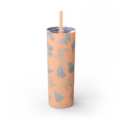 Tumbler Travel Butterfly Design Skinny Tumbler with Straw - 20oz, Stylish Drinkware for Nature Lovers Gift for Anyone