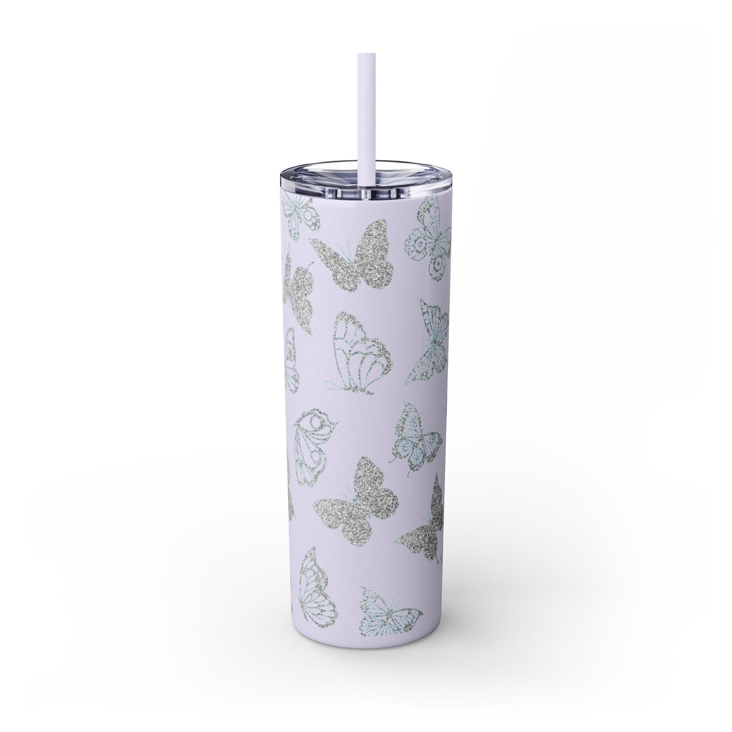Tumbler Travel Butterfly Design Skinny Tumbler with Straw - 20oz, Stylish Drinkware for Nature Lovers Gift for Anyone