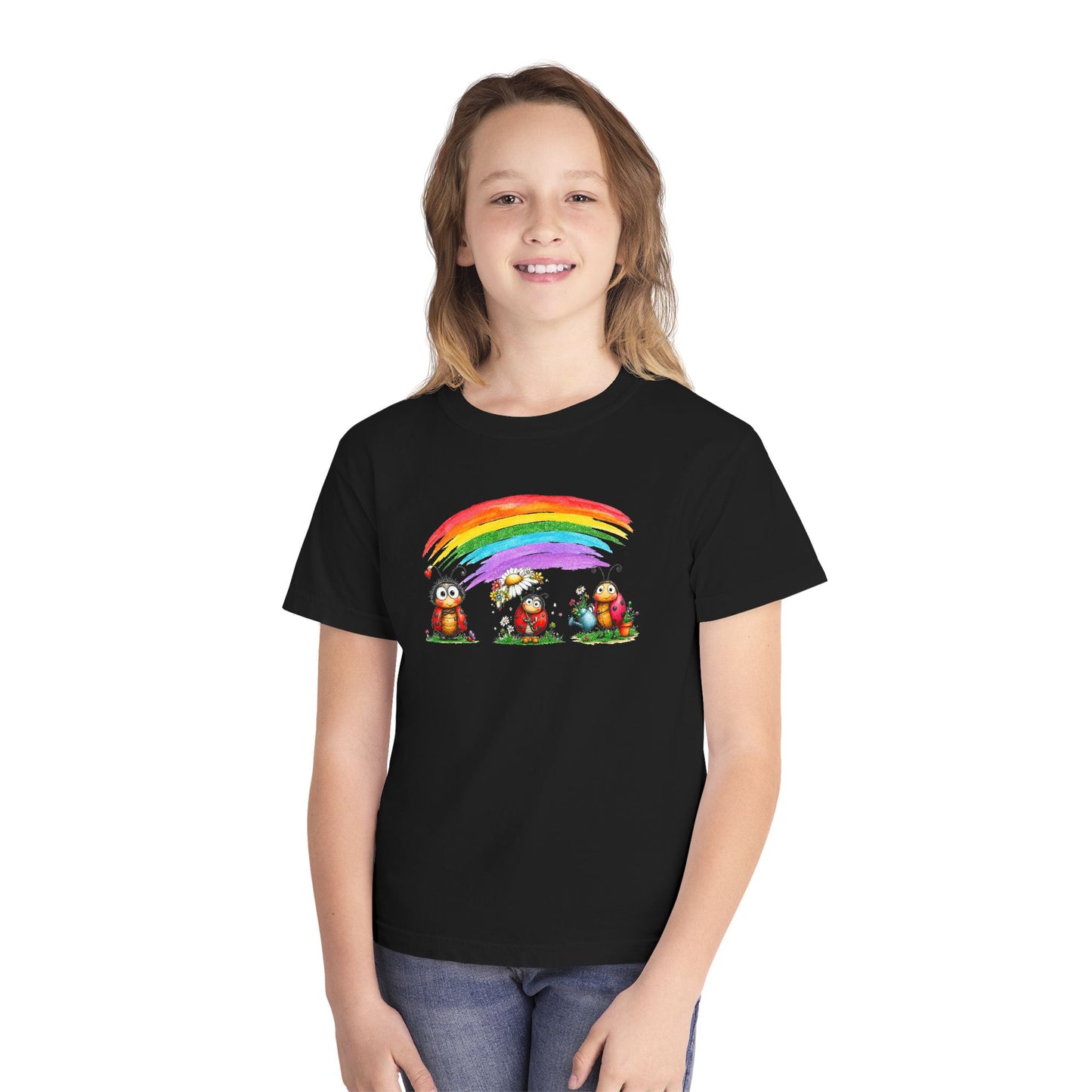 Kids Rainbow Ladybug Tee — Cute Playful Graphic Youth T-Shirt