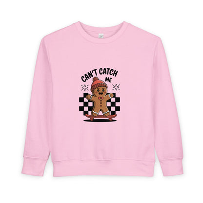 T-Shirt Playful Toddler Sweatshirt with 'Can’t Catch Me' Design Cute Kids Outfit Fun Holiday Gift Cozy Fall Wear Cheeky Gingerbread Sweater