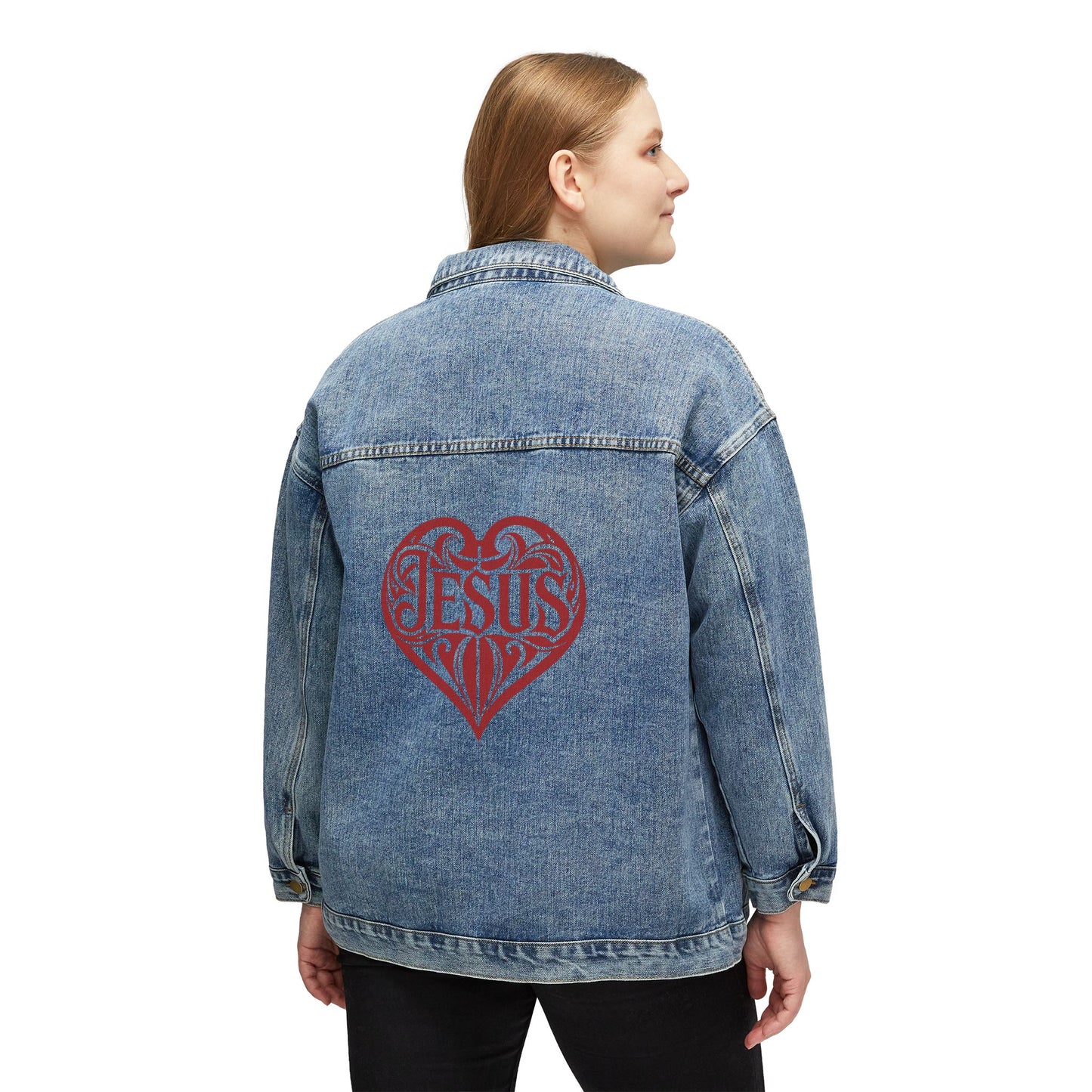 Jacket Denim Jacket Heartfelt Women's Denim Jacket Faith-Inspired Fashion Perfect for Everyday Wear Casual Outings and Religious Celebrations