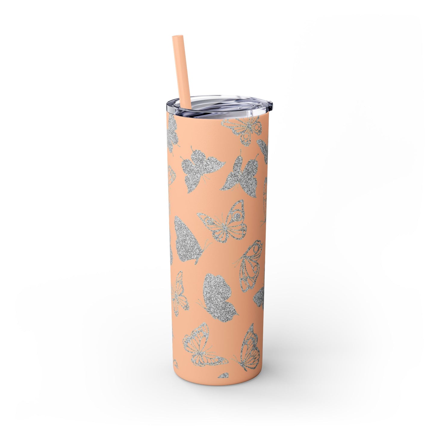 Tumbler Travel Butterfly Design Skinny Tumbler with Straw - 20oz, Stylish Drinkware for Nature Lovers Gift for Anyone
