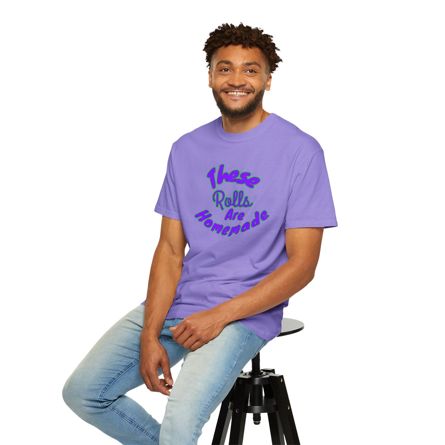T-Shirt — "These Rolls Are Homemade" Retro Script Baking Tee