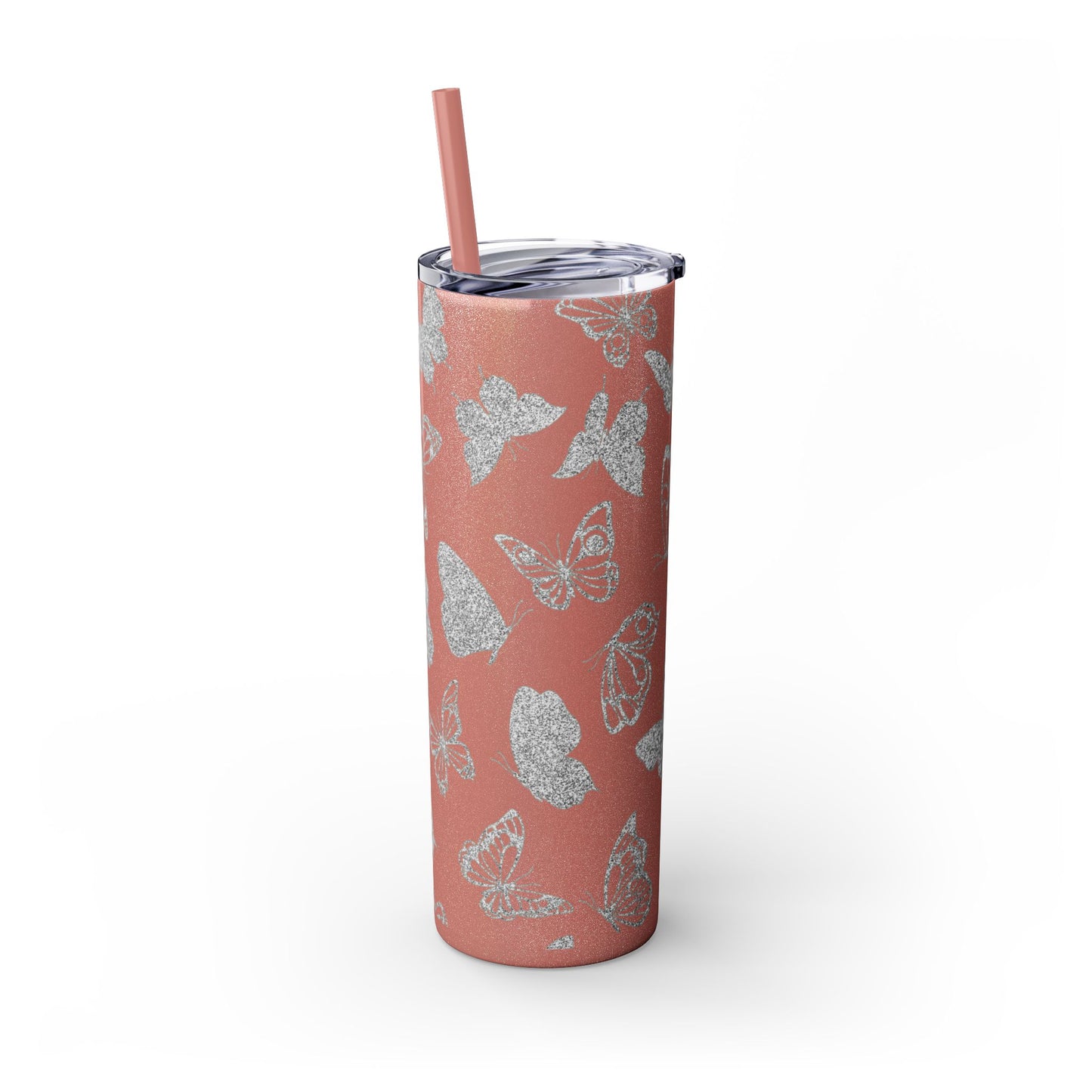 Tumbler Travel Butterfly Design Skinny Tumbler with Straw - 20oz, Stylish Drinkware for Nature Lovers Gift for Anyone