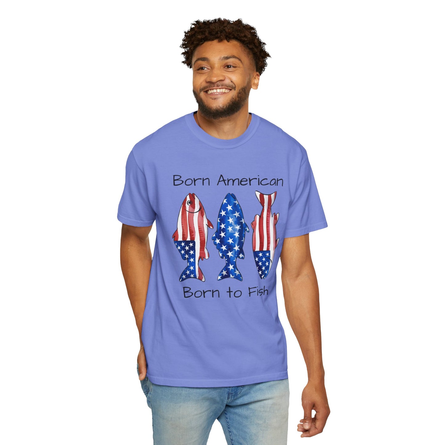 T-Shirt — "Born American Born to Fish" Patriotic Fishing Tee