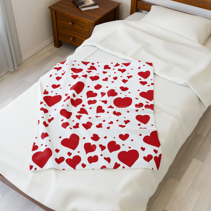 Velveteen Plush Blanket — Red Heart Pattern Cozy Throw for Valentine’s Day & Romantic Gifts