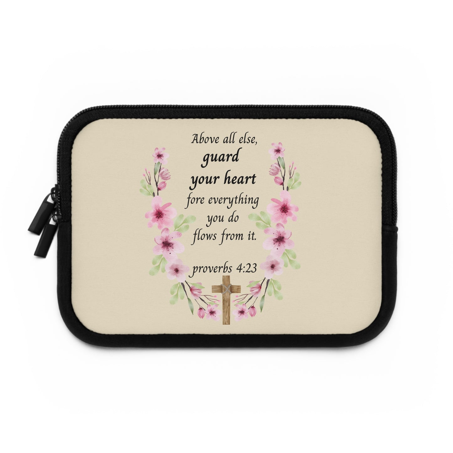 Proverbs 4:23 Floral Laptop Sleeve — "Above All Else, Guard Your Heart" Christian Devotional Sleeve