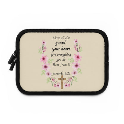 Proverbs 4:23 Floral Laptop Sleeve — "Above All Else, Guard Your Heart" Christian Devotional Sleeve