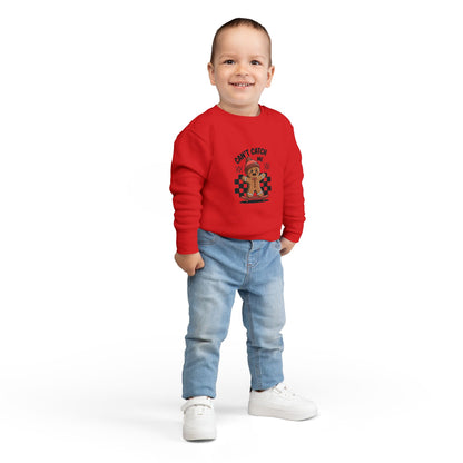 T-Shirt Playful Toddler Sweatshirt with 'Can’t Catch Me' Design Cute Kids Outfit Fun Holiday Gift Cozy Fall Wear Cheeky Gingerbread Sweater