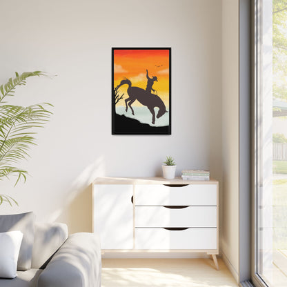 Framed Cowboy Sunset Canvas Art Equestrian Decor Farmhouse Wall Art Rustic Home Decoration Gift for Horse Lovers Rodeo Decor Housewarming Gift