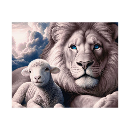 Lion and Lamb Matte Poster – Inspirational Religious Wall Art, Peaceful Nursery Print