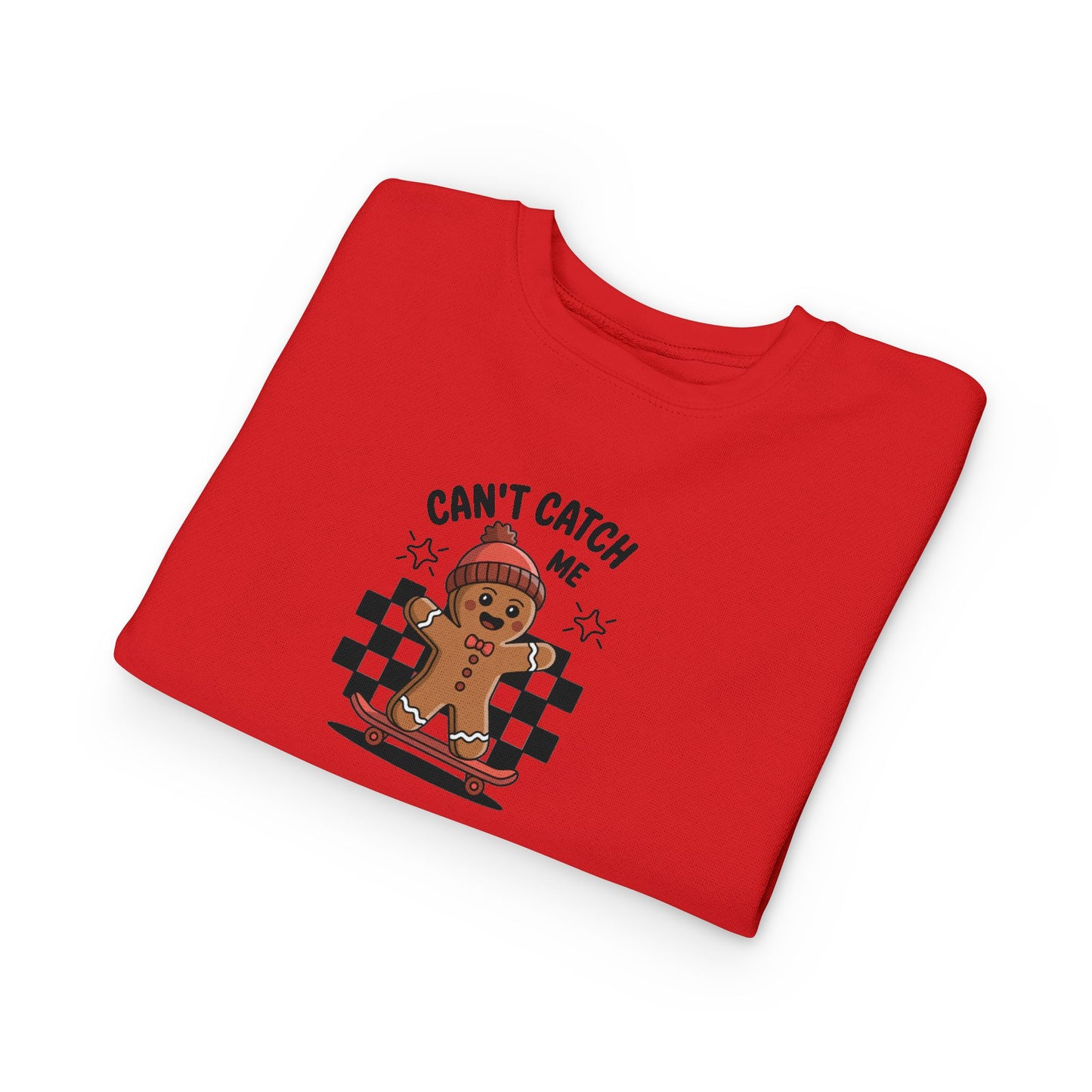 T-Shirt Playful Toddler Sweatshirt with 'Can’t Catch Me' Design Cute Kids Outfit Fun Holiday Gift Cozy Fall Wear Cheeky Gingerbread Sweater