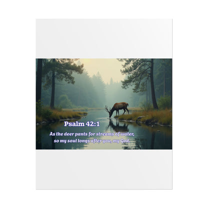 Christian Poster Bible Verse Psalm 42:1 Deer by Stream Inspirational Wall Art Religious Wall Art