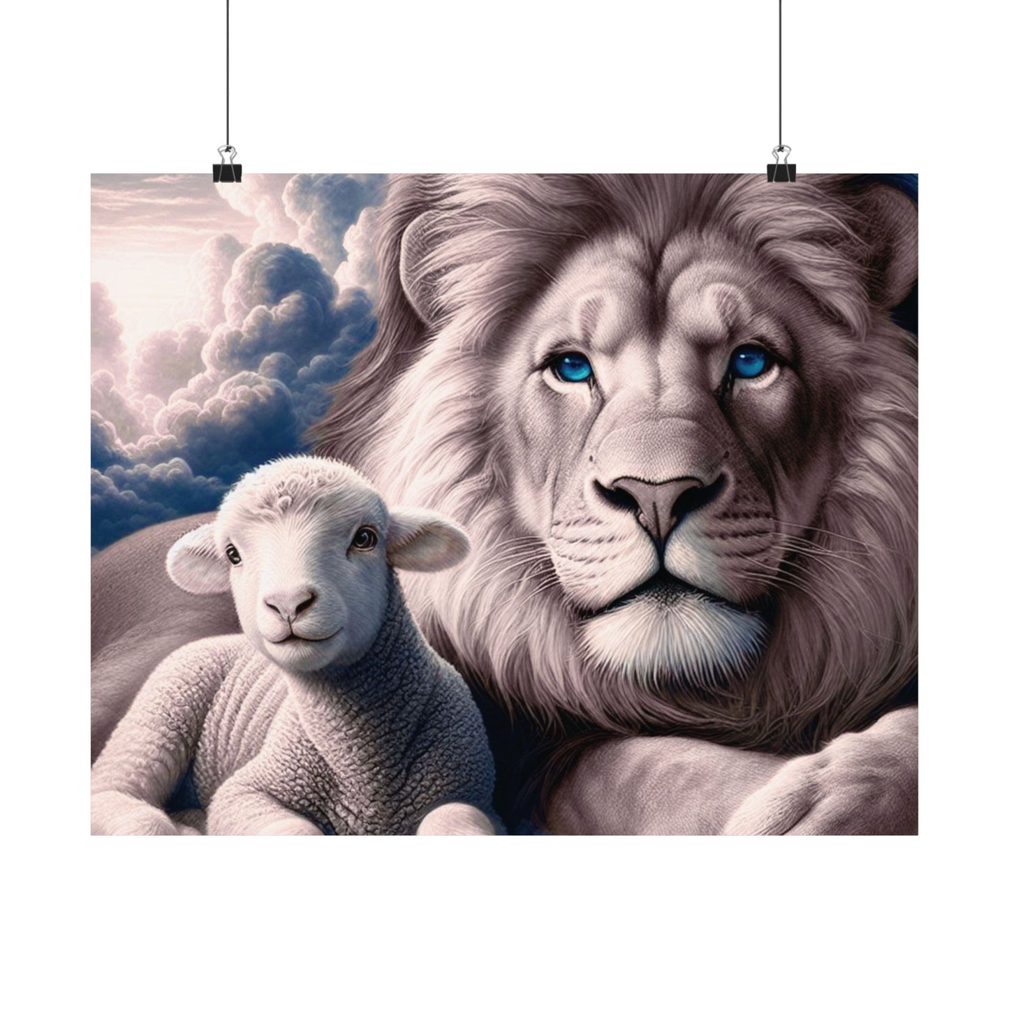 Lion and Lamb Matte Poster – Inspirational Religious Wall Art, Peaceful Nursery Print