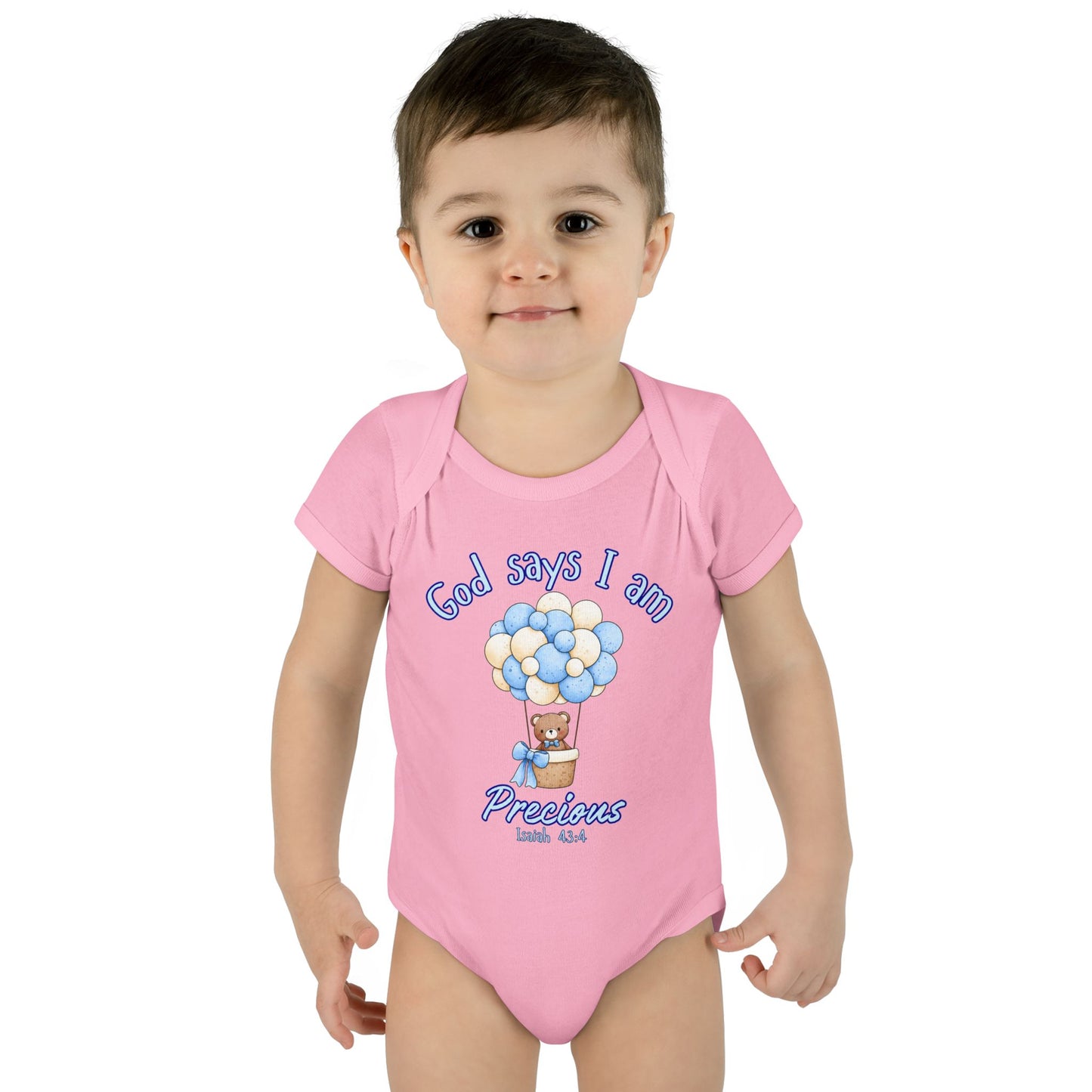 Baby Bodysuit - "God Says I Am Precious" Blue Balloon Teddy Infant Bodysuit