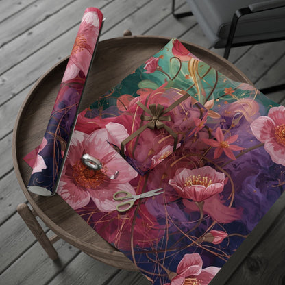 Floral Watercolor Wrapping Paper Roll — Pink Rose & Mint Gift Wrap