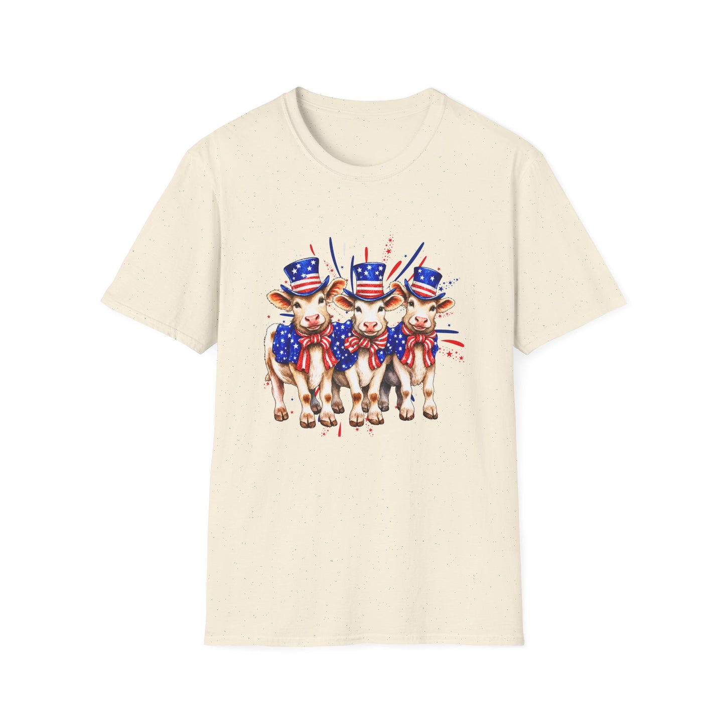 American Patriotic Cows T-Shirt — 4th of July Cow Trio in Uncle Sam Hats