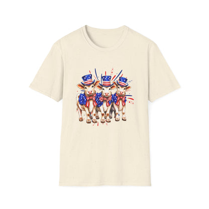 American Patriotic Cows T-Shirt — 4th of July Cow Trio in Uncle Sam Hats