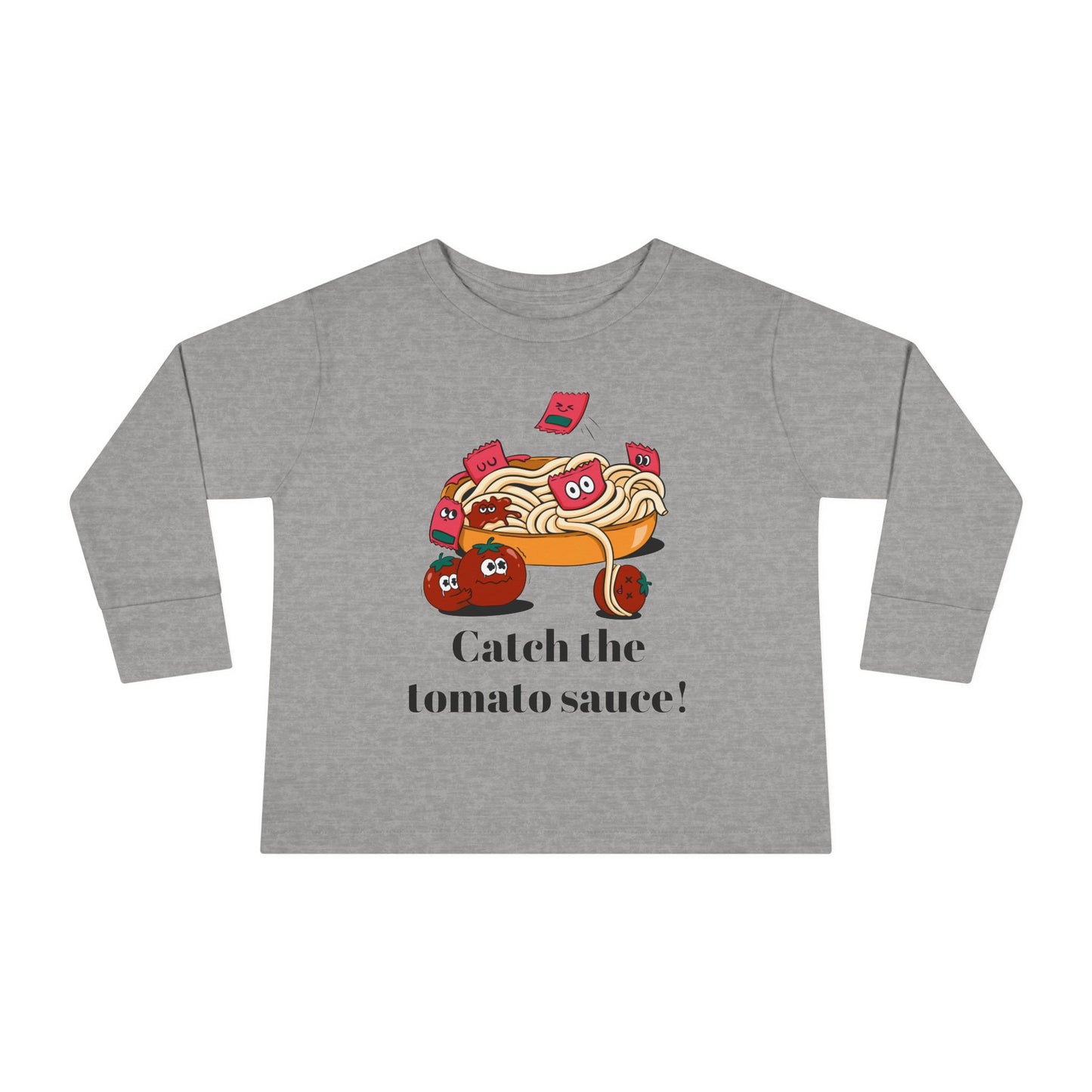 T-Shirt Cute Food-Themed Toddler Long Sleeve Tee Catch the Tomato Sauce Shirt Kids Foodie Apparel Fun Playdate Outfit Perfect for Birthdays