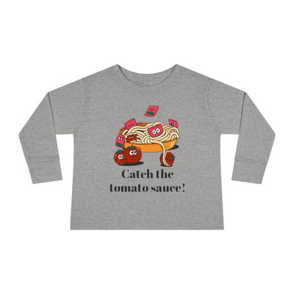 T-Shirt Cute Food-Themed Toddler Long Sleeve Tee Catch the Tomato Sauce Shirt Kids Foodie Apparel Fun Playdate Outfit Perfect for Birthdays