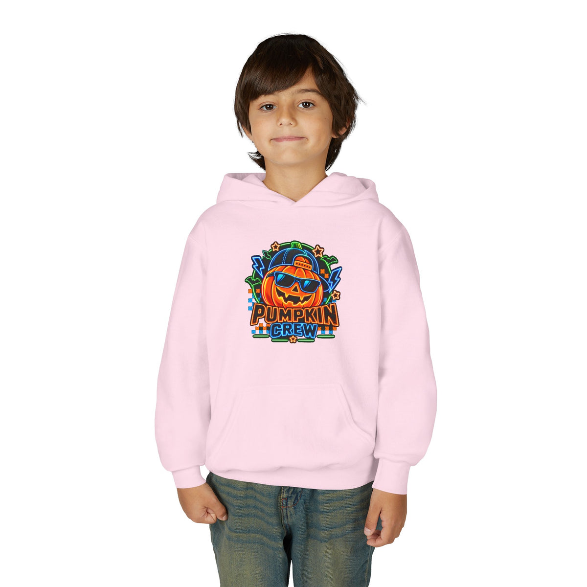 Youth Pumpkin Crew Hoodie — Cute Jack-O’-Lantern Halloween Sweatshirt