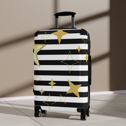 Star Stripes Carry-On Suitcase — Black & Gold Travel Luggage