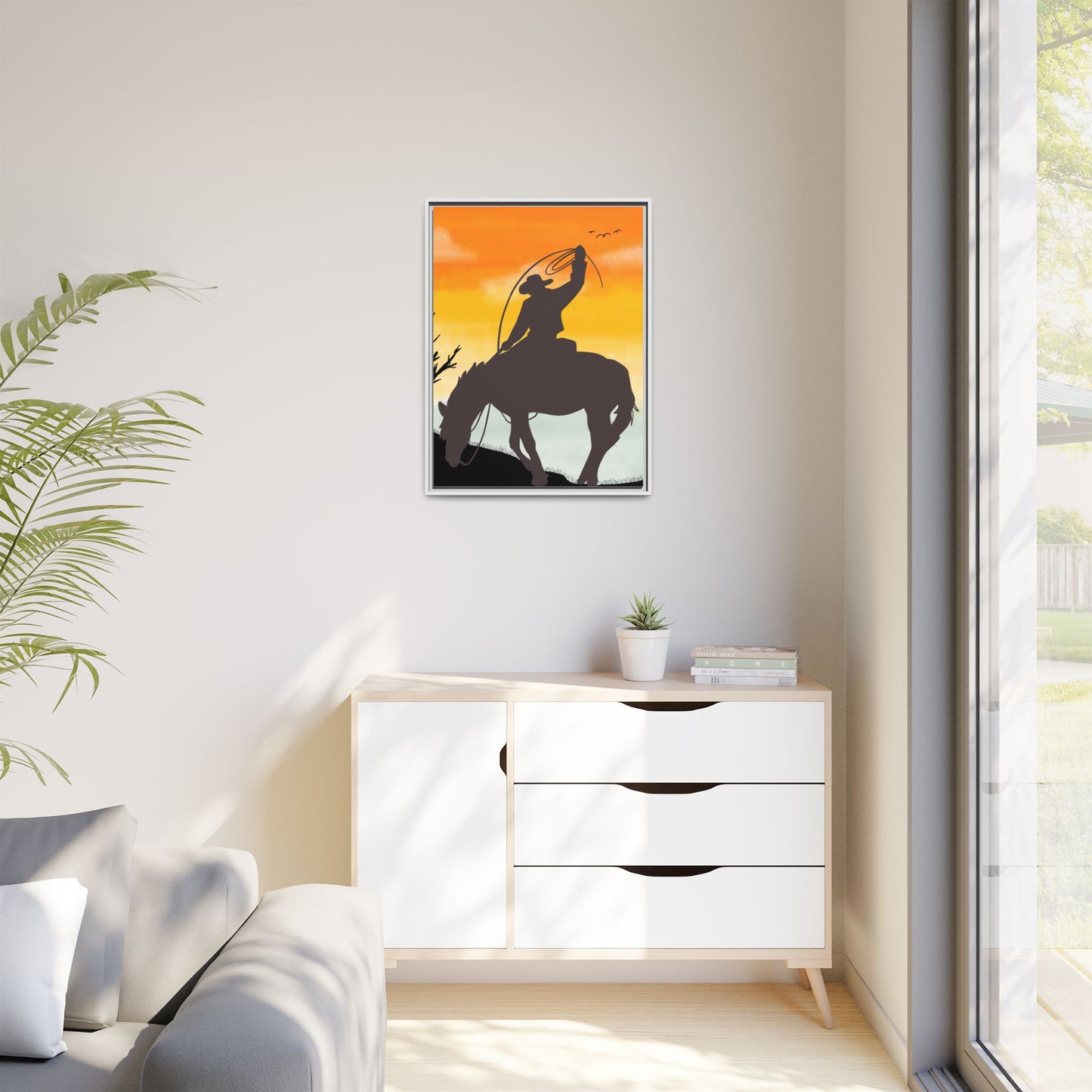 Framed Cowboy Rodeo Art Print Canvas Wall Decor Western Home Decor Rustic Cowboy Gift Equestrian Wall Art Country Themed Art Housewarming Gift