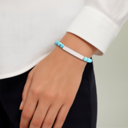 Personalized Stone Bracelet Custom Engraving Stainless Steel Bar Jewelry Natural Gemstone Beaded Design Minimalist Accessory Healing Crystal