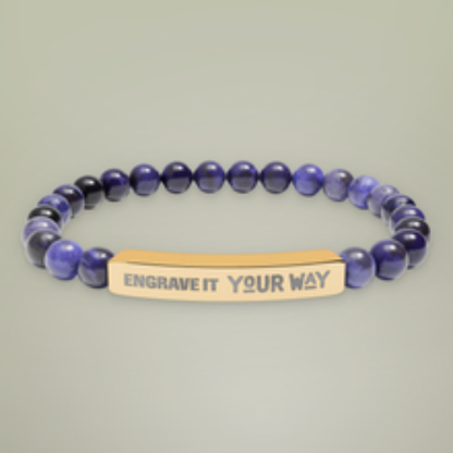 Personalized Stone Bracelet Custom Engraving Stainless Steel Bar Jewelry Natural Gemstone Beaded Design Minimalist Accessory Healing Crystal