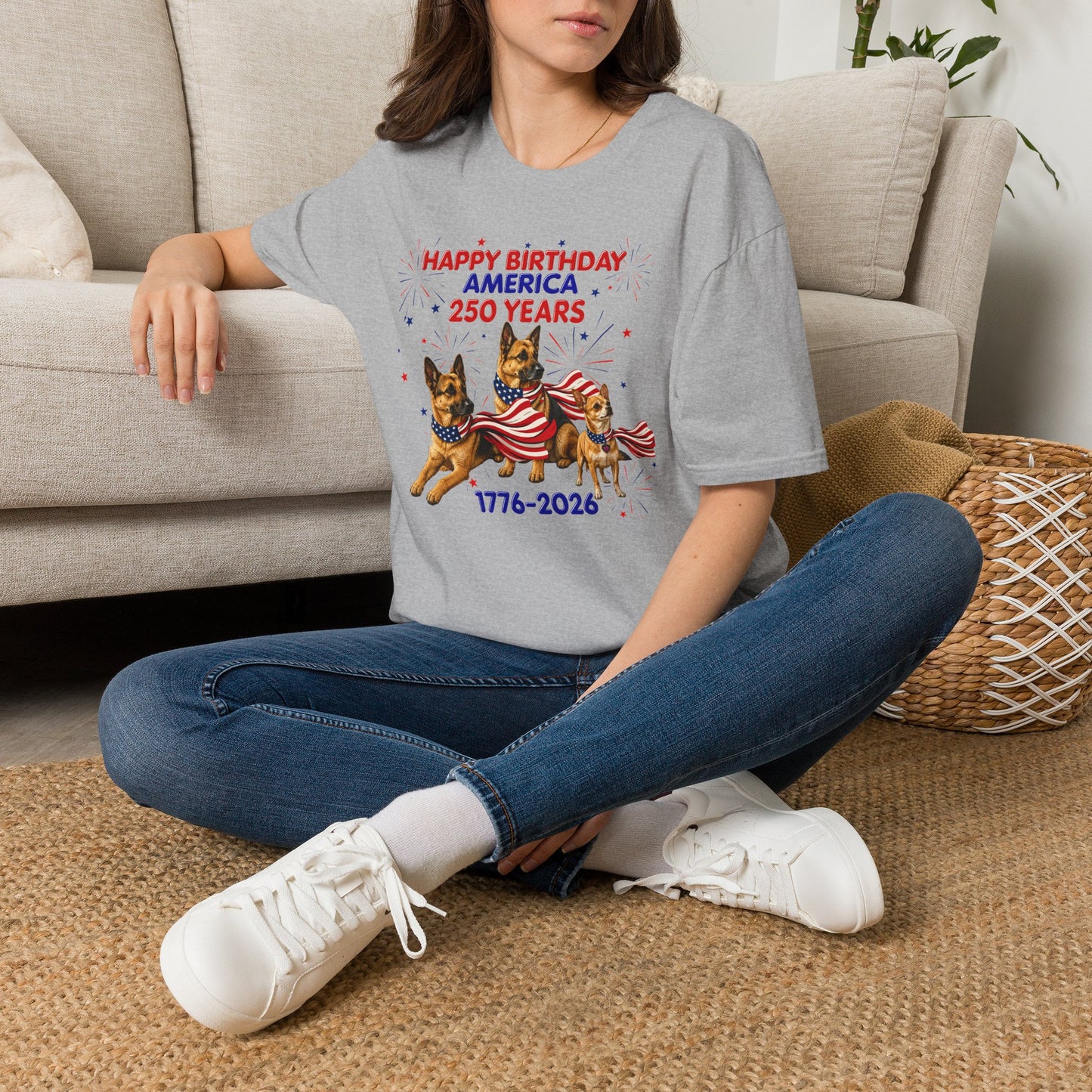 1776–2026 Happy Birthday America T-Shirt — 250 Years Patriotic Flag Dogs Tee