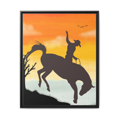 Framed Cowboy Sunset Canvas Art Equestrian Decor Farmhouse Wall Art Rustic Home Decoration Gift for Horse Lovers Rodeo Decor Housewarming Gift