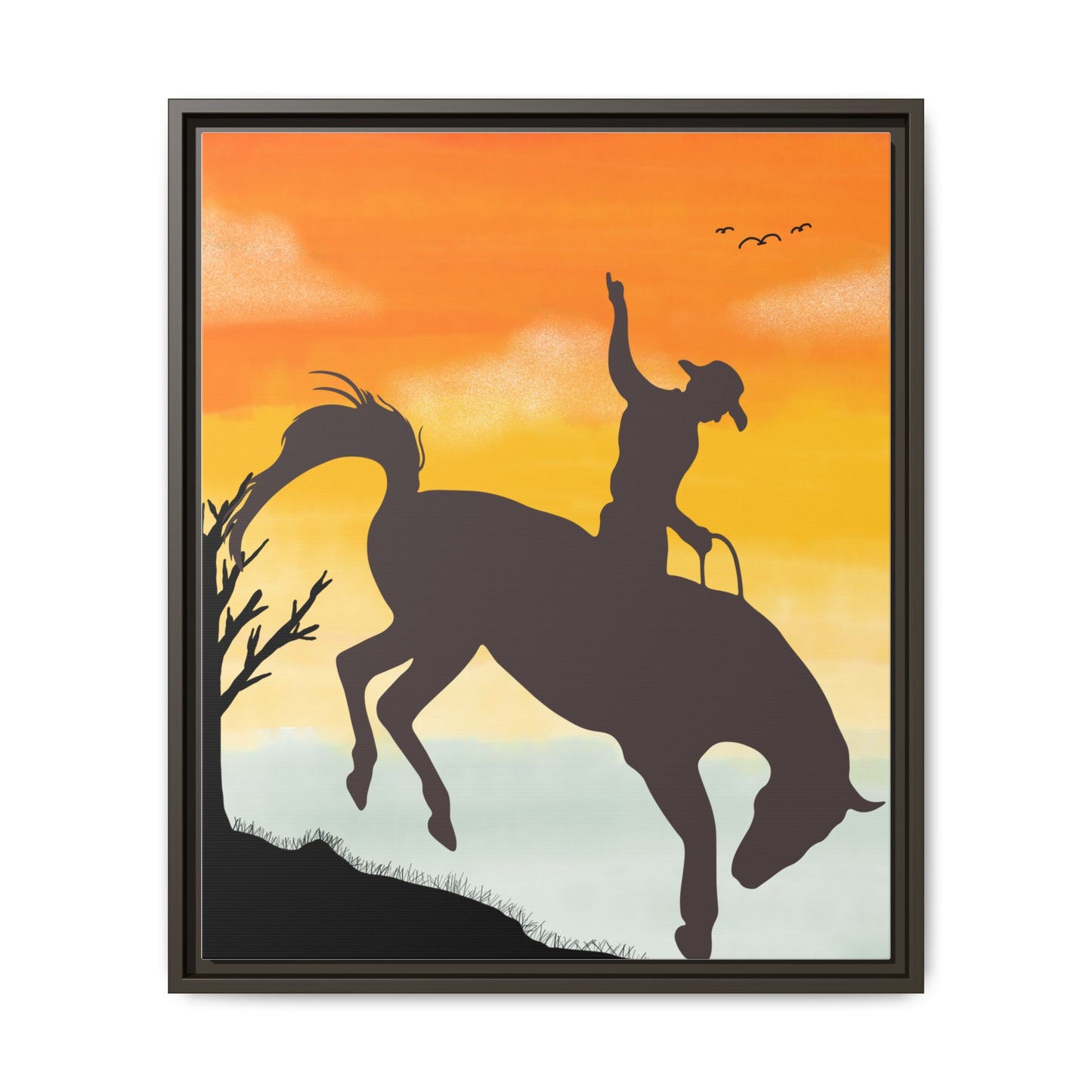 Framed Cowboy Sunset Canvas Art Equestrian Decor Farmhouse Wall Art Rustic Home Decoration Gift for Horse Lovers Rodeo Decor Housewarming Gift