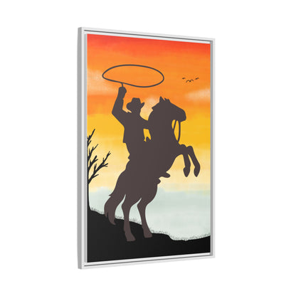 Framed Canvas Art Print Western Home Decor Rustic Wall Art Gift for Cowgirl or Cowboy Country Housewarming Rodeo Home Decor Cowboy Sunset