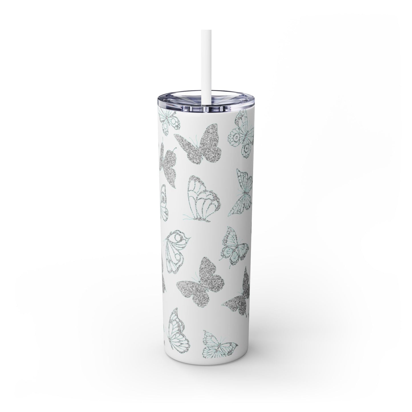 Tumbler Travel Butterfly Design Skinny Tumbler with Straw - 20oz, Stylish Drinkware for Nature Lovers Gift for Anyone