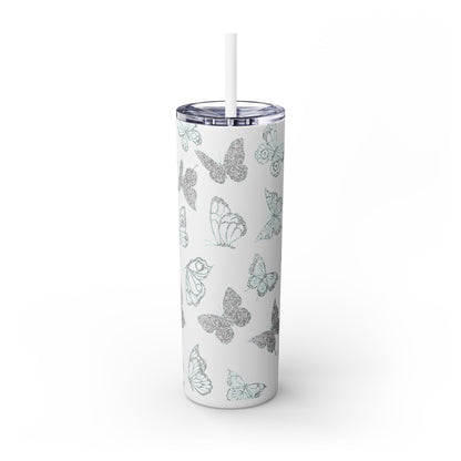 Tumbler Travel Butterfly Design Skinny Tumbler with Straw - 20oz, Stylish Drinkware for Nature Lovers Gift for Anyone