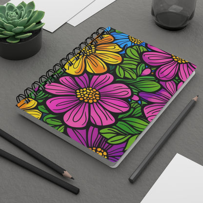 Floral Doodle Spiral Notebook — Bright Retro Flower Journal