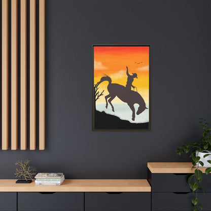 Framed Cowboy Sunset Canvas Art Equestrian Decor Farmhouse Wall Art Rustic Home Decoration Gift for Horse Lovers Rodeo Decor Housewarming Gift