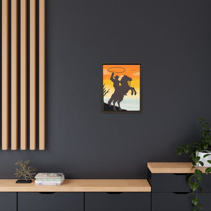 Framed Canvas Art Print Western Home Decor Rustic Wall Art Gift for Cowgirl or Cowboy Country Housewarming Rodeo Home Decor Cowboy Sunset