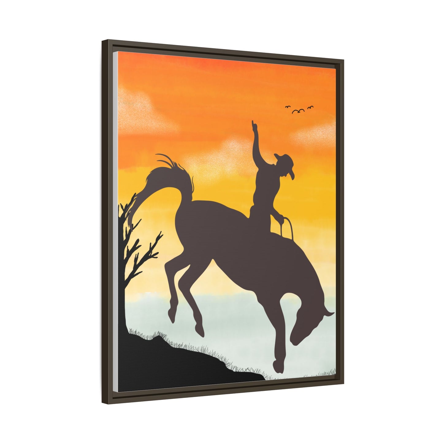 Framed Cowboy Sunset Canvas Art Equestrian Decor Farmhouse Wall Art Rustic Home Decoration Gift for Horse Lovers Rodeo Decor Housewarming Gift