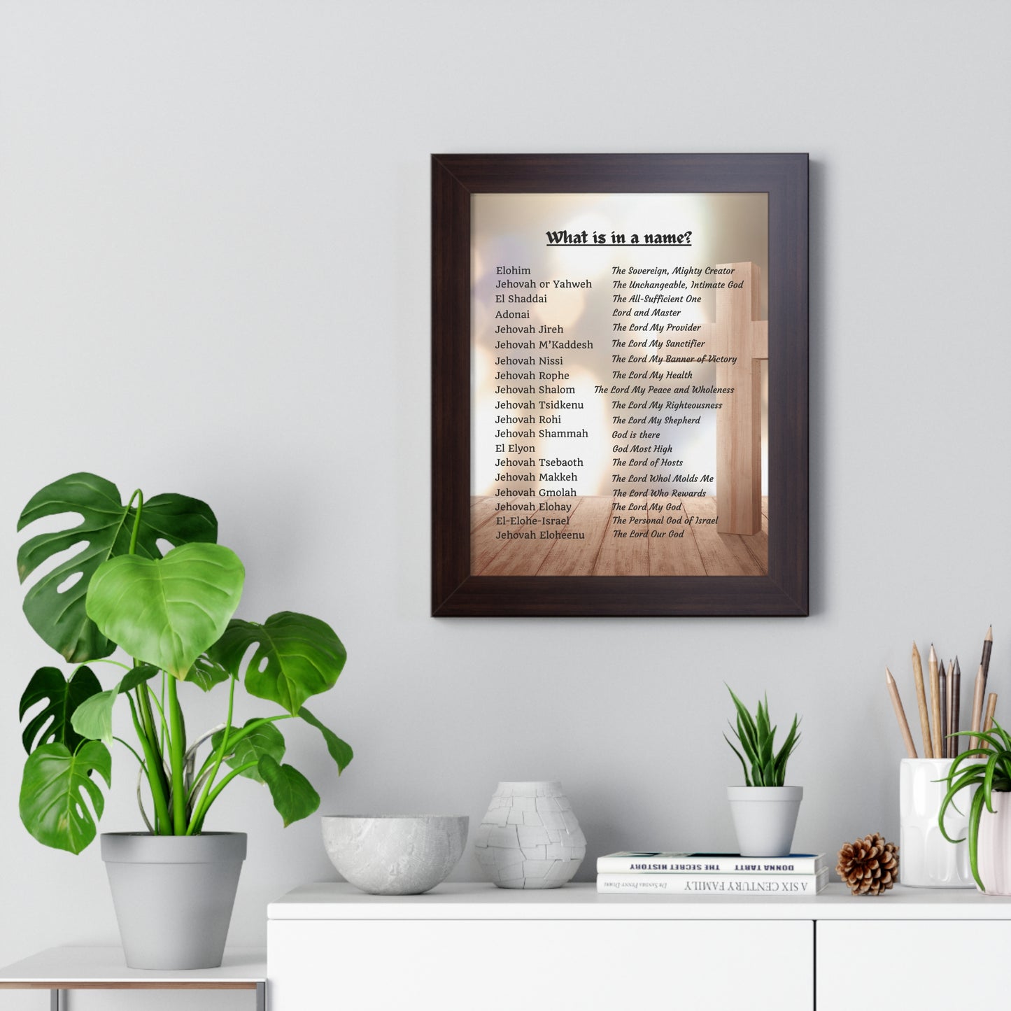 Framed Print Art Hebrew God Names Wall Art Home Decor Faith Gift Christian Room Prayer Space Divine Text Scripture Display Spiritual Design