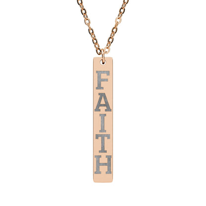 Engraved "FAITH" Vertical Bar Necklace — Personalized Stainless Steel Pendant