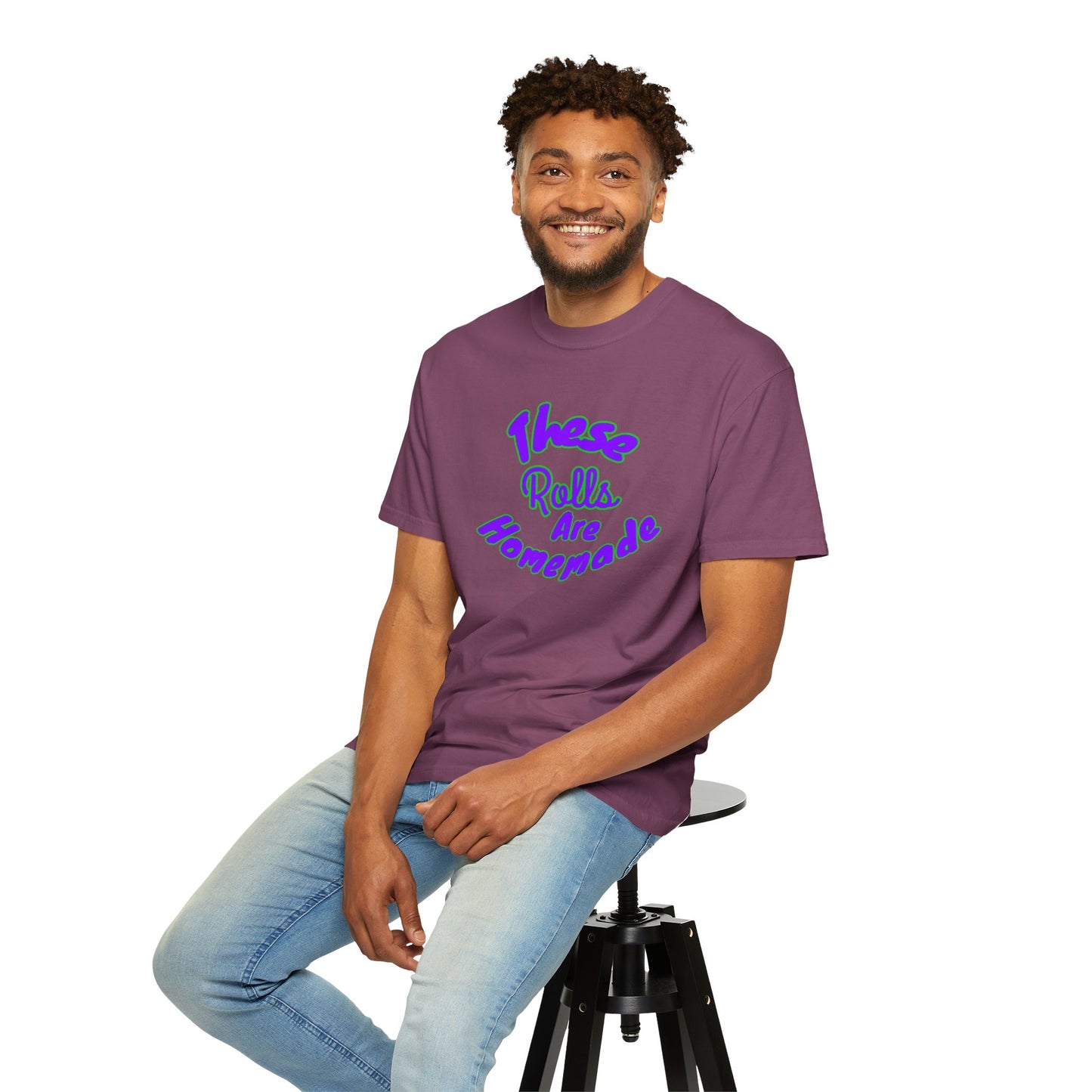 T-Shirt — "These Rolls Are Homemade" Retro Script Baking Tee