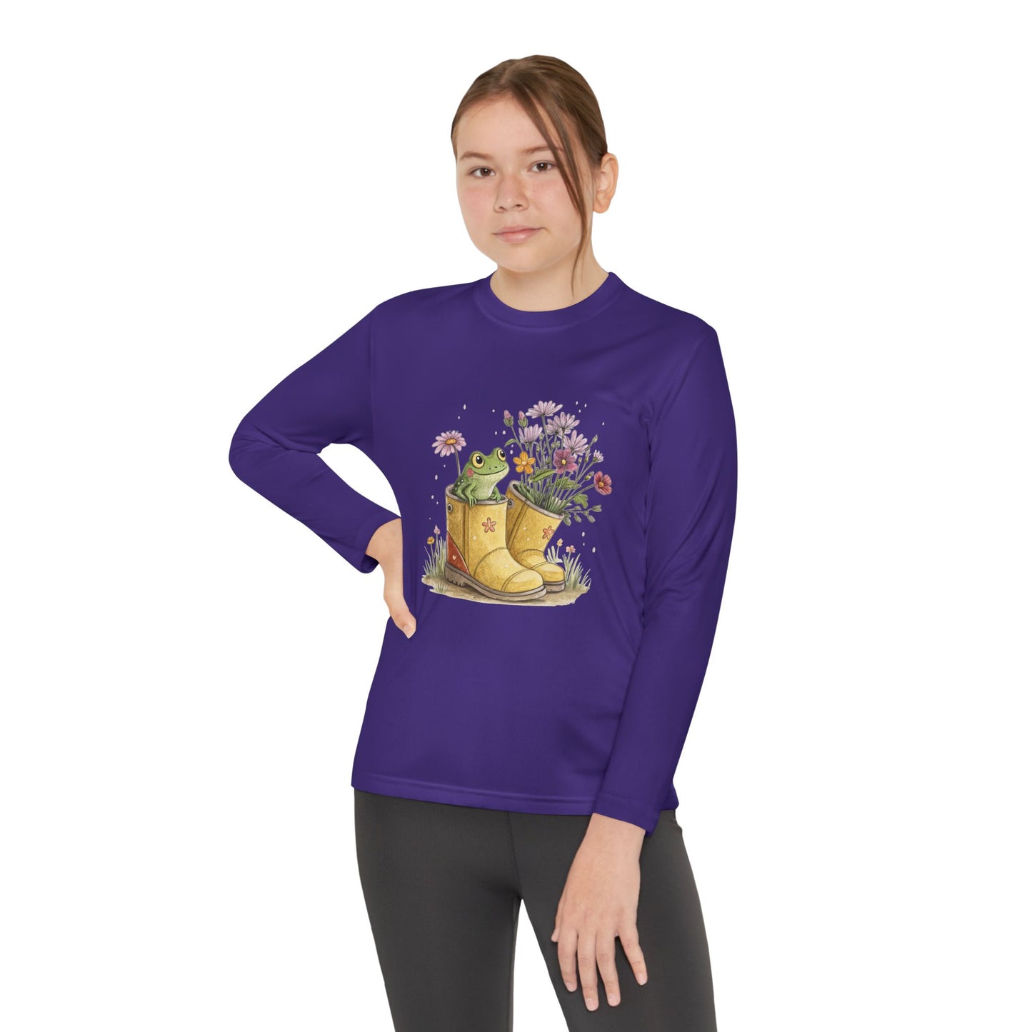 Youth Long Sleeve Tee — Froggy Garden Boots Illustration