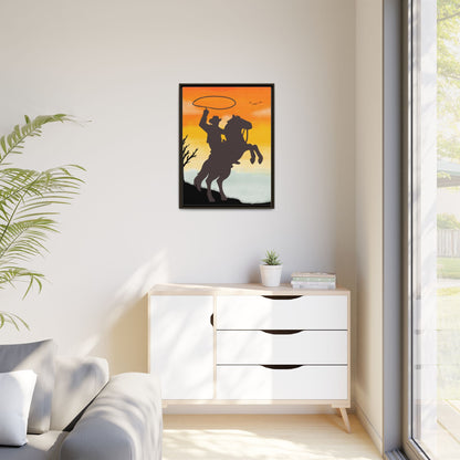Framed Canvas Art Print Western Home Decor Rustic Wall Art Gift for Cowgirl or Cowboy Country Housewarming Rodeo Home Decor Cowboy Sunset