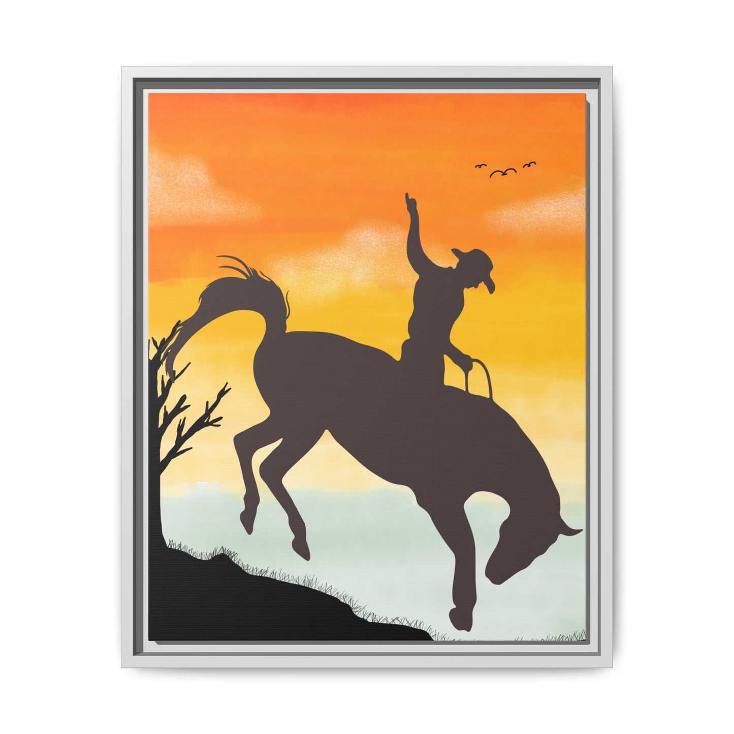 Framed Cowboy Sunset Canvas Art Equestrian Decor Farmhouse Wall Art Rustic Home Decoration Gift for Horse Lovers Rodeo Decor Housewarming Gift