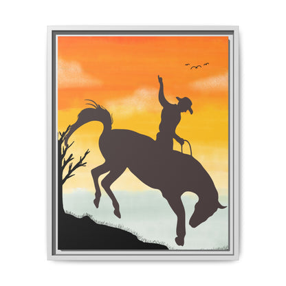 Framed Cowboy Sunset Canvas Art Equestrian Decor Farmhouse Wall Art Rustic Home Decoration Gift for Horse Lovers Rodeo Decor Housewarming Gift