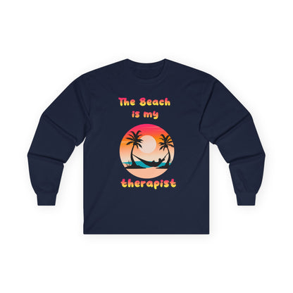 T-Shirt Beach Therapy Long Sleeve Tee Unisex Cotton Shirt for Beach Lovers Gifts for Vacation Summer Ocean Enthusiasts Relaxation