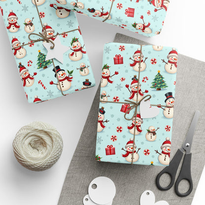 Festive Christmas Wrapping Paper, Holiday Gift Wrap, Snowman and Santa Print, Perfect for Christmas, Birthdays, and New Year Celebrations