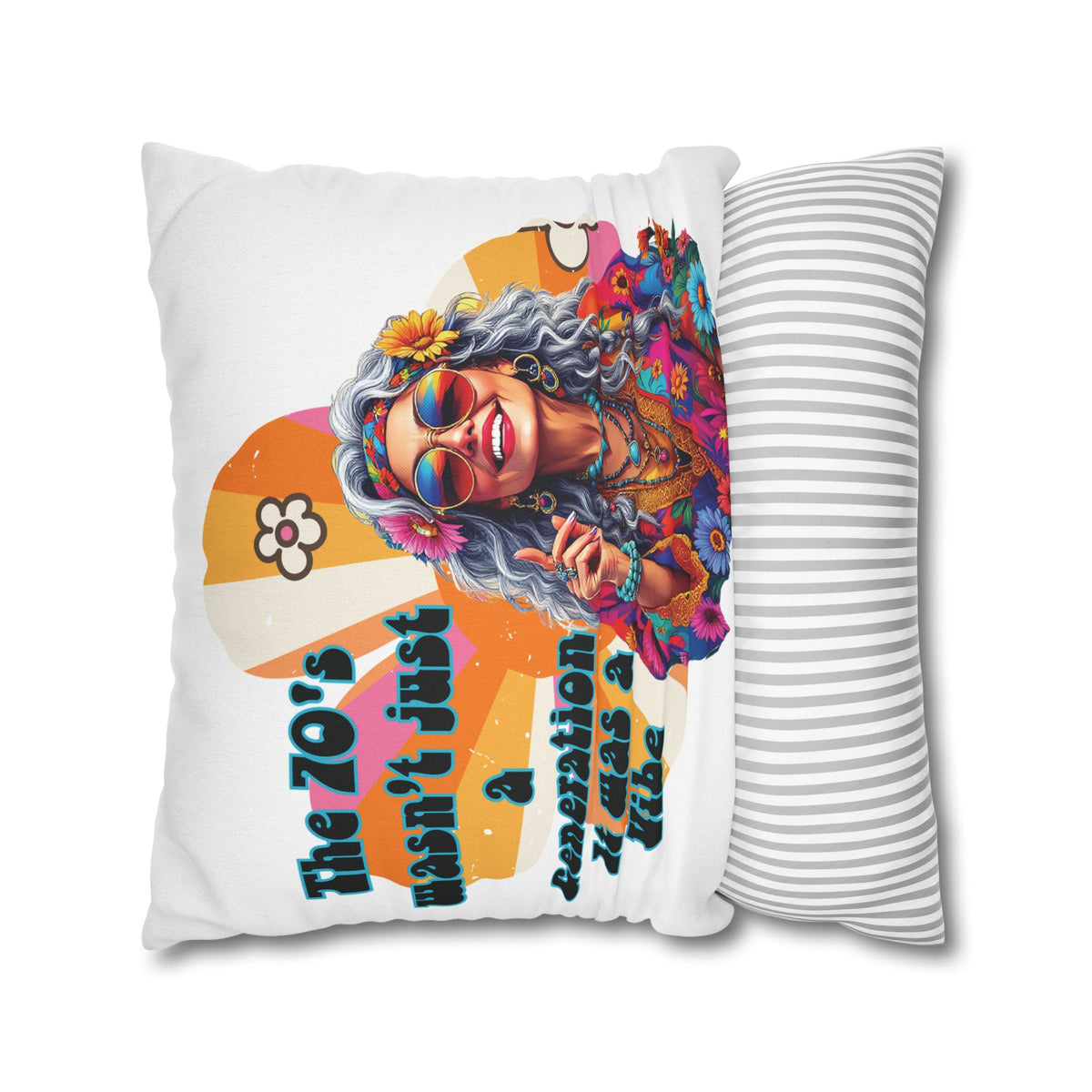 70s Vibe Hippie Pillowcase – “The 70’s Wasn’t Just a Generation, It Was a Vibe” Decorative Throw Pillow
